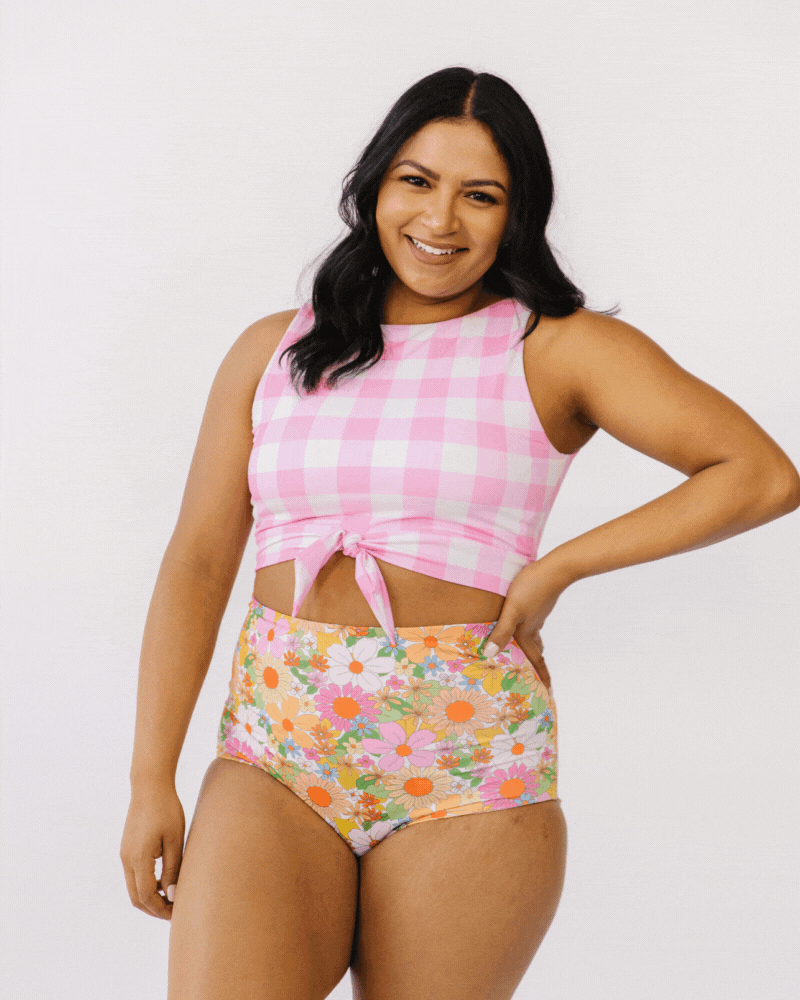 Lime Ricki Women's Pink Gingham Knotted Crop - 3x : Target