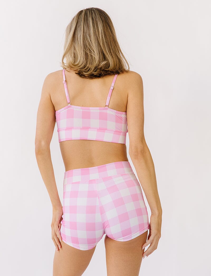 Pink Gingham High Waist Boy Short Swim Bottoms Lime Ricki