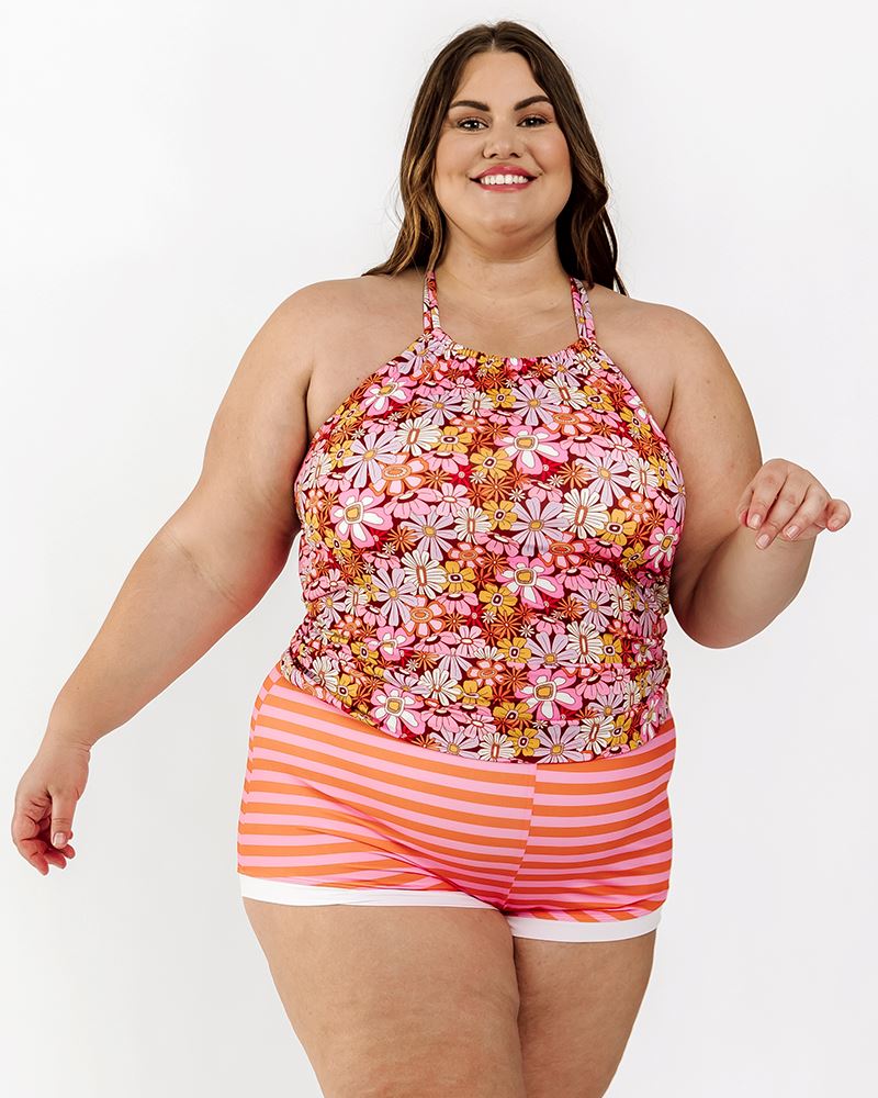 Groovy Blooms Double-Cinch Tankini Top